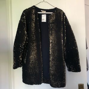 H&M size 2 navy and gold sequin coat